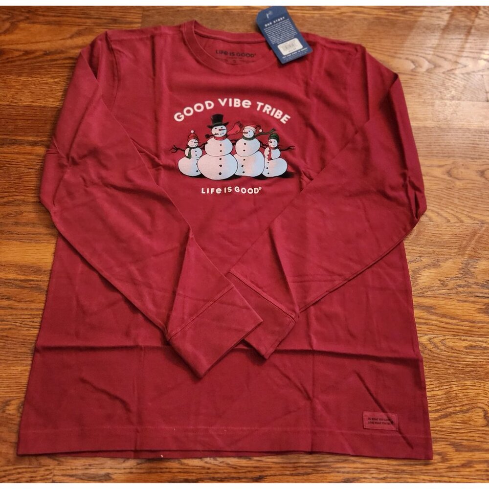 Life Is Good Holiday Snowman Long Sleeve Tee Shirt- Unisex Small